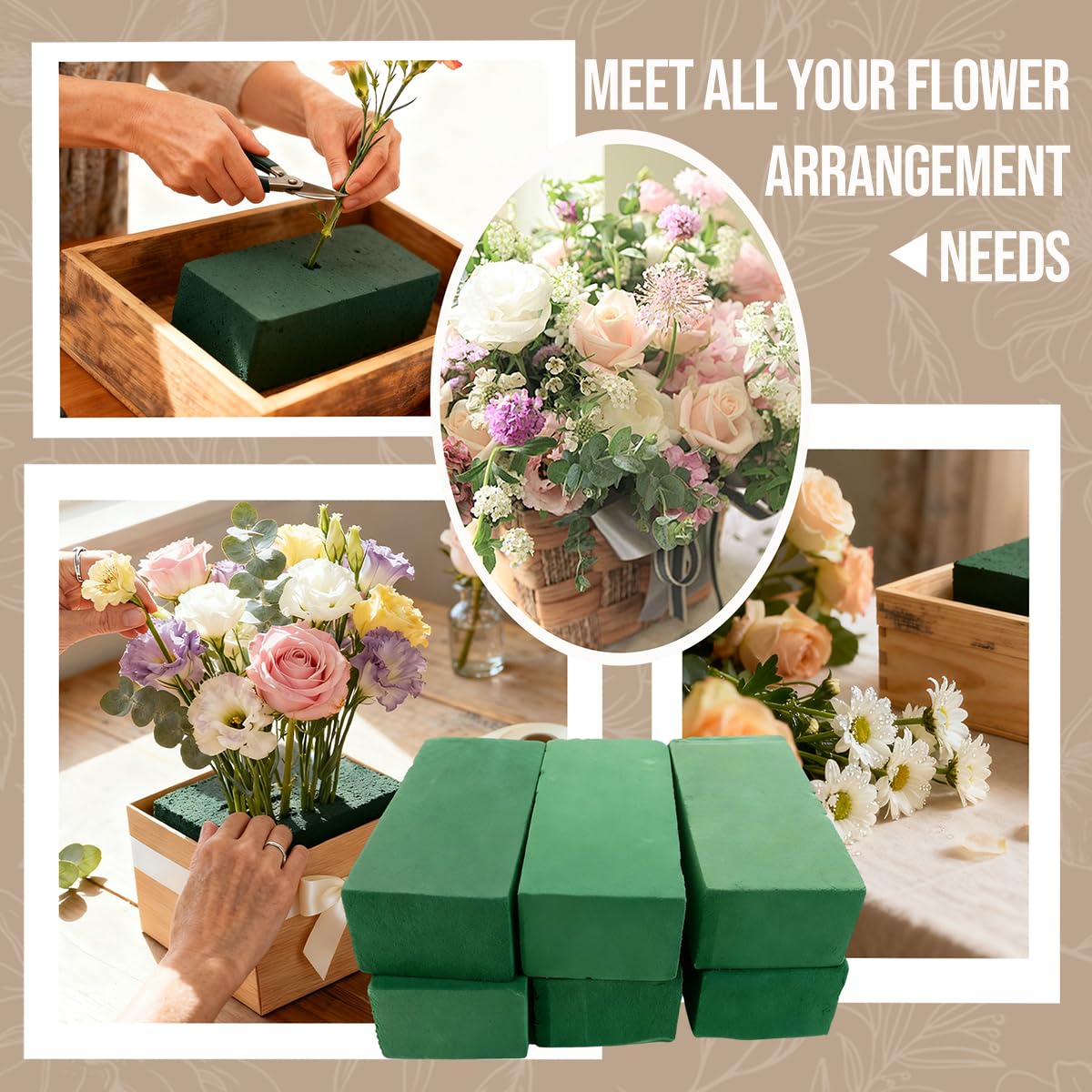 Pack of 12 Floral Foam Blocks, 8.9"x4.1"x2.7" Dry and Wet Flower Foam for Fresh and Artificial Flowers, Florist Styrofoam Flower Arrangements Supplies, Decorations for Wedding, Birthdays and Garden