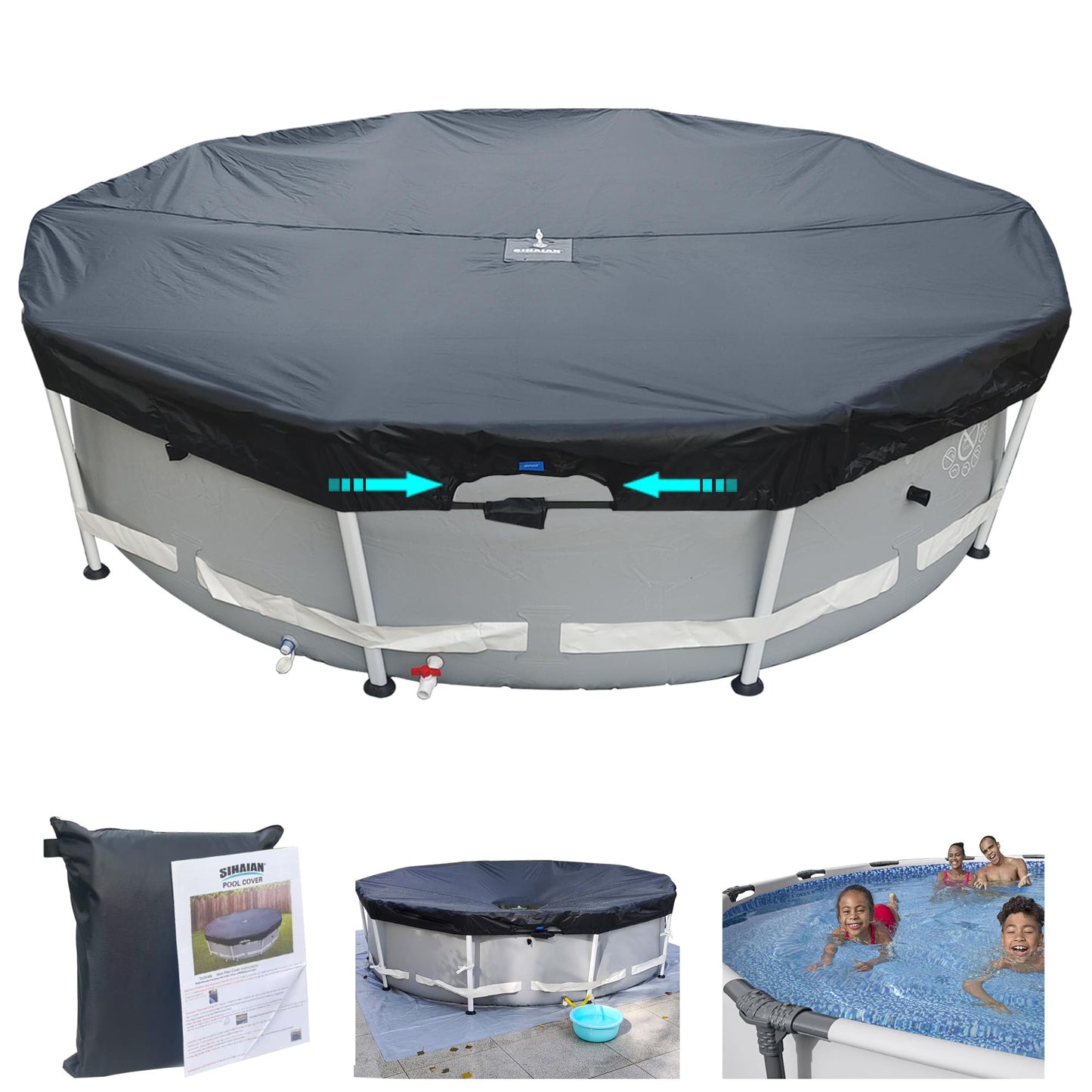 SIHAIAN 16Ft Round Pool Cover, Prevents Water Accumulation Above Ground Pool Cover, Quick Installation and Removal One-Piece Pool Cover, Lockable, Windproof, UV-Resistant, Tear-Resistant Solar Cover