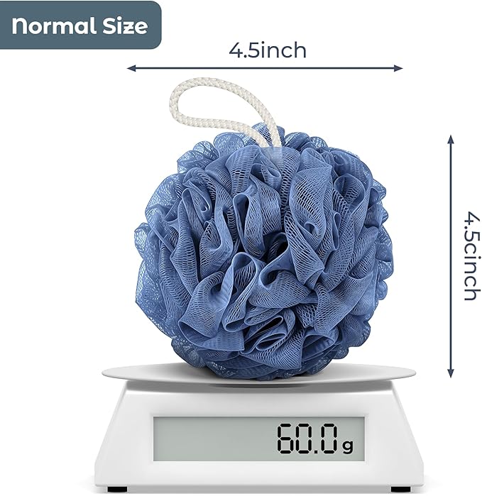 Rnoafmu Shower Loofah Bath Sponge, 60G Loofah Exfoliating Body Scrubber, 4 Color Mesh Shower Pouf Balls for Body Wash (Blue Gray Green Dark Green)