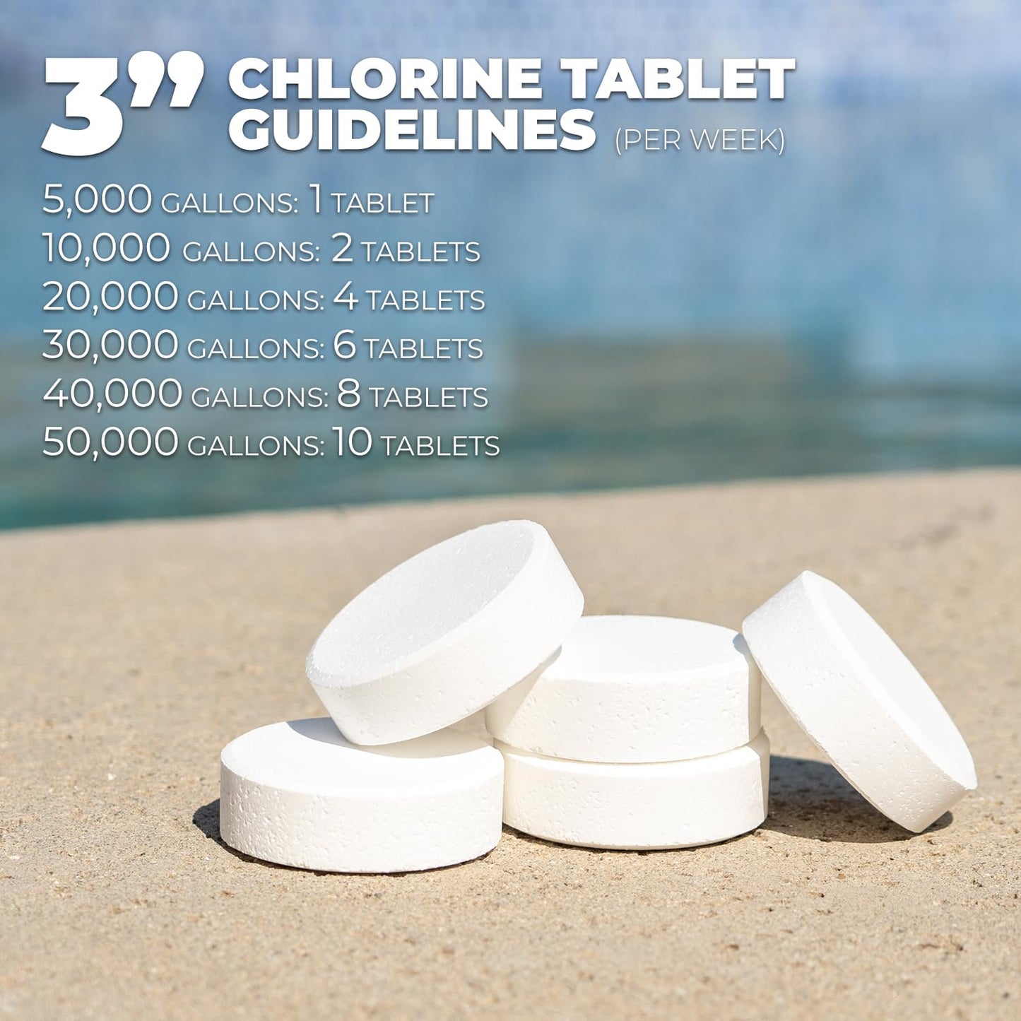 XtremeClear 3 Inch Stabilized Chlorine Tablets for Sanitizing Swimming Pools - Individually Wrapped, Slow Dissolving Chlorine - Tri-Chlor - 5 Pounds