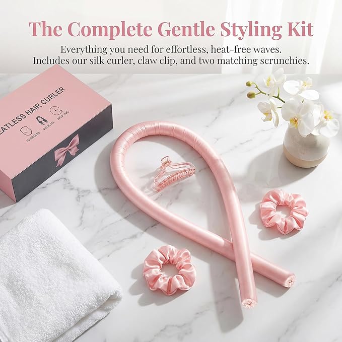 Heatless Curls Overnight,Hair Curlers to Sleep In,No Heat Satin Curling Rod Set Rollers,Sleeping Blowout Headband, Foam Curly Tie Ribbon Styling Tool for Long Hair