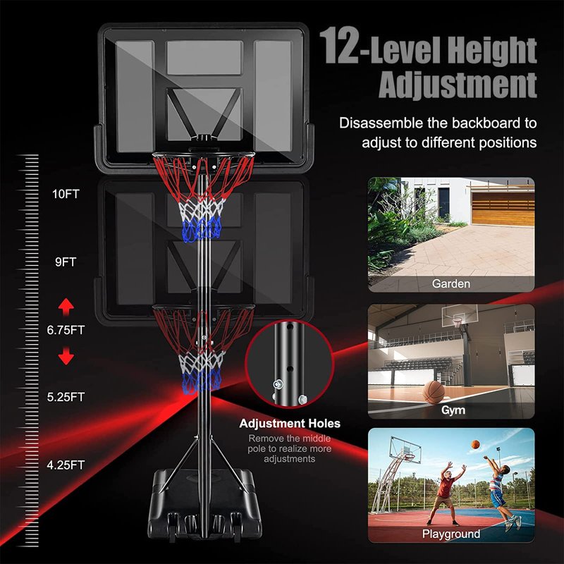 Basketball Hoop Outdoor,Portable Basketball Hoop Goal System 6.6-10ft Adjustable with 44 Inch Backboard & Wheels Basketball Equipment for Kids/Adults Indoor Outdoor 3+