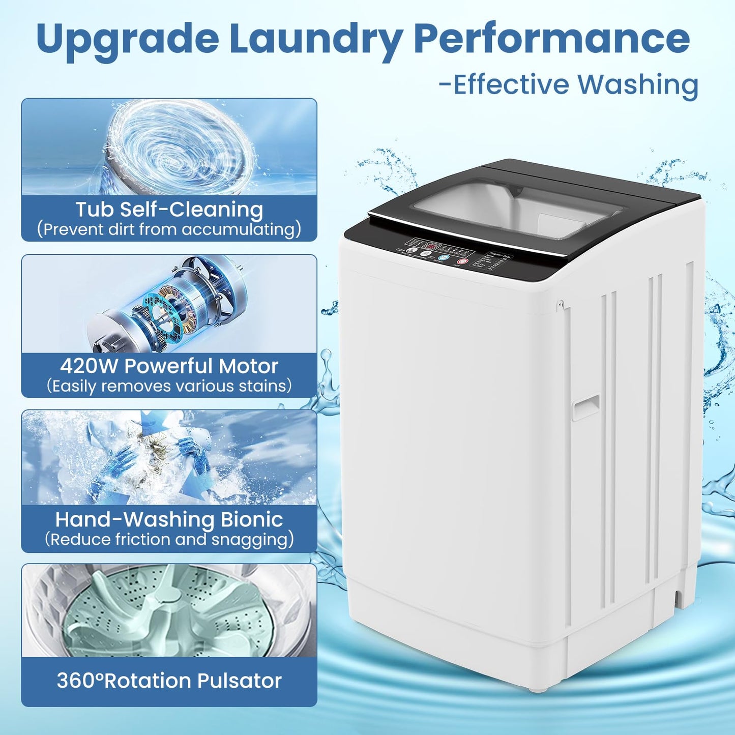 VCJ Portable Washing Machine, 35 LBS Large Capacity Full-Automatic Portable Washer with 12 Wash Cycles, 8 Water Levels & 24H Delay, Compact Electric Laundry Washer for Apartment, Dorms,RVs