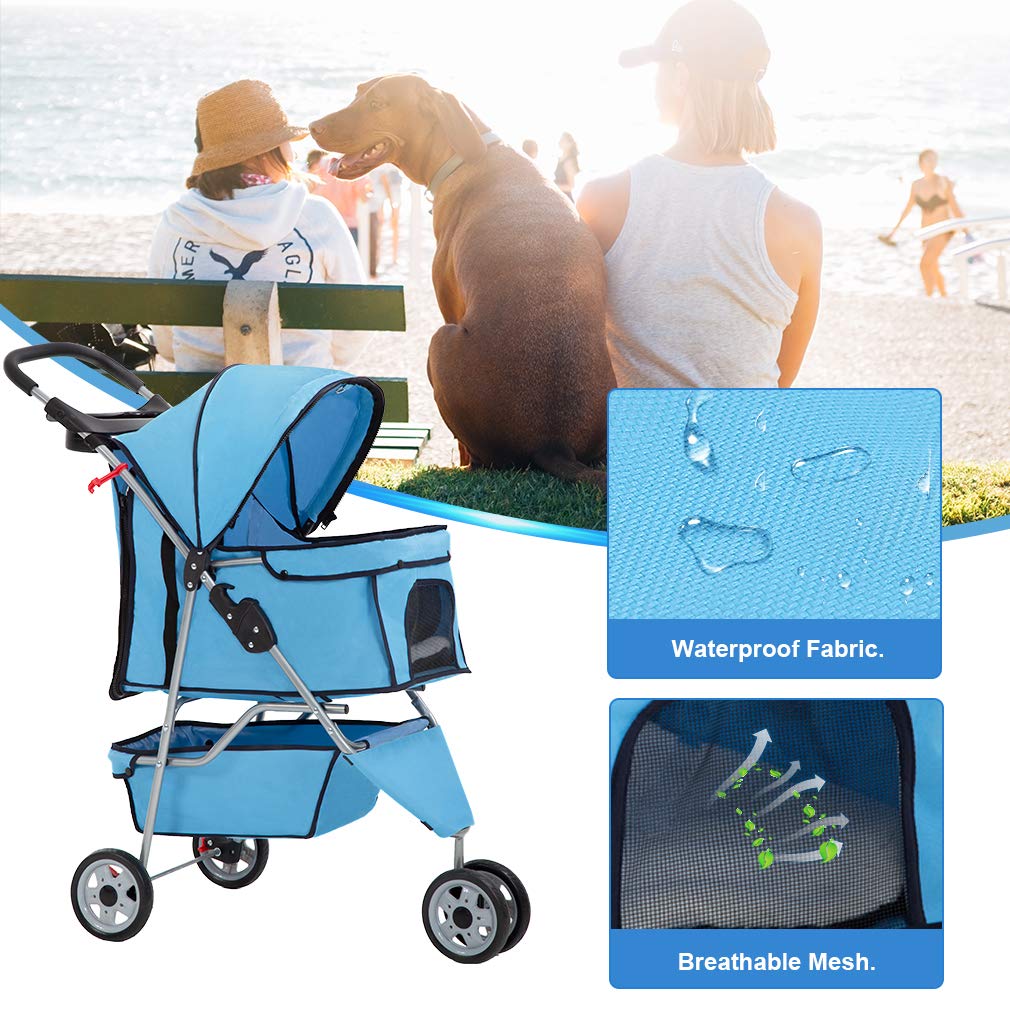 BestPet | 3-Wheel Pet Stroller | Dog and Cat Stroller | Breathable Mesh | Lightweight Travel Carrier | Waterproof & Foldable Design | Storage Basket | Black | for Daily Walks & Outdoor Use
