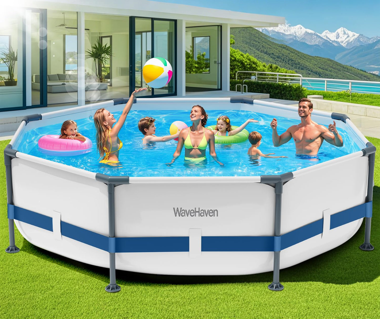 WaveHaven Above Ground Pool,10ft x 30in Frame Deep Swimming Pool,Round Family Pool,Large Above Ground Pool Easy Set,1200 Gallon Pool,Outdoor Backyard Pool for Kids,Adults-Deep Blue,Pump Not Included