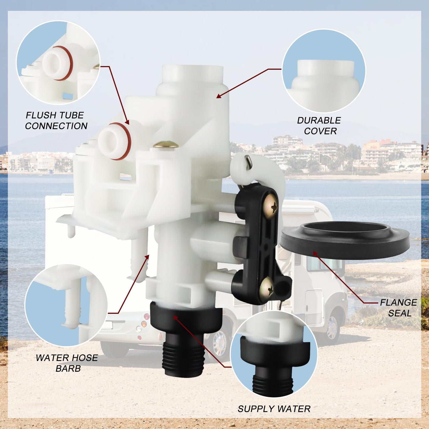 31705 31688 31687 31653 RV Toilet Water Valve kit- Freeze Resistance & Leakage-Resistant RV Toilet Parts for Thetford Aqua-Magic V High and Low by Vypart