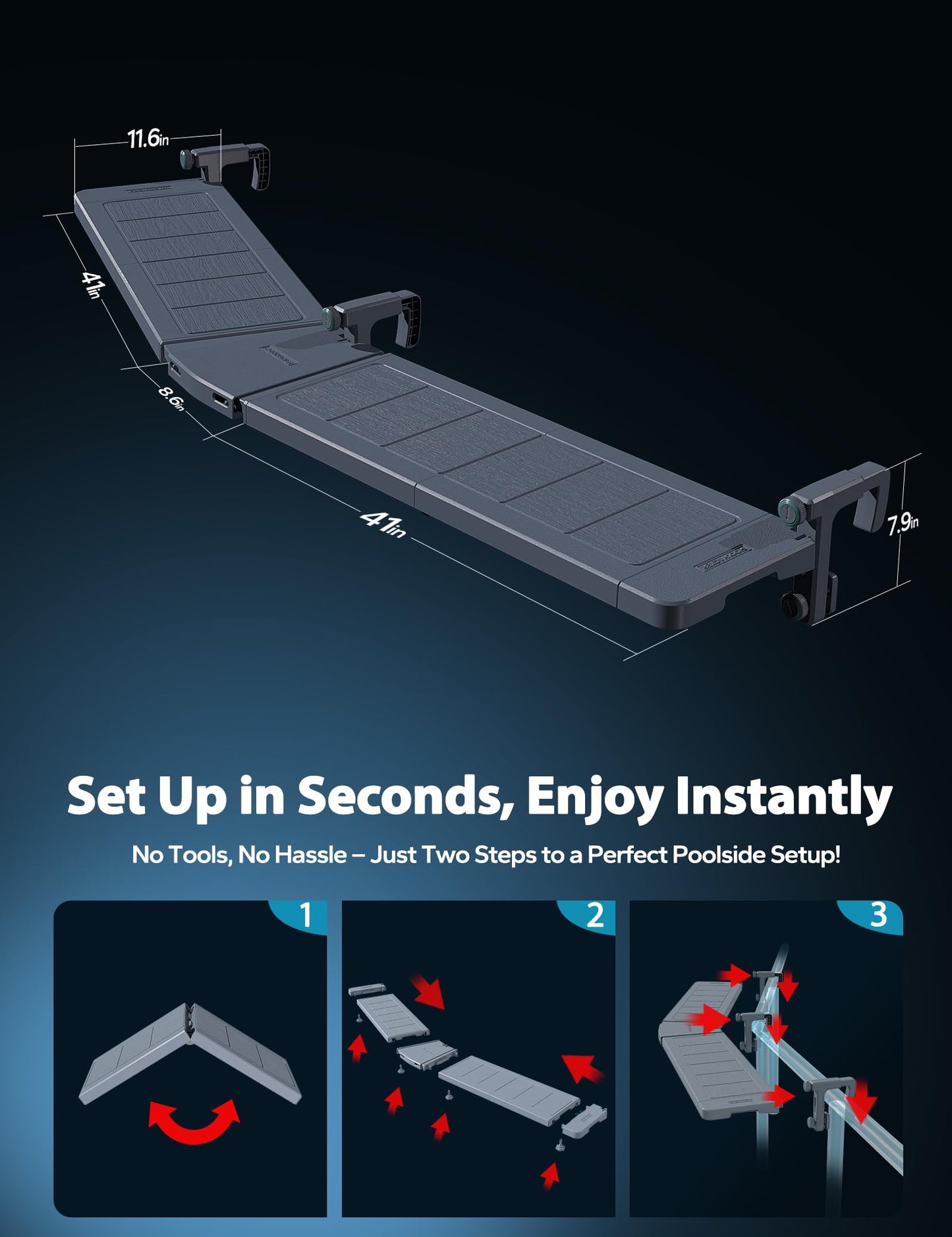 POOLHACKER Poolside Bar Extended, [Original] Swim Up Bar Exclusively for Above-Ground Round Pools. Patio Poolside Table Smart Fold Easy Maintenance, Weather Resistant Stable Tabletop