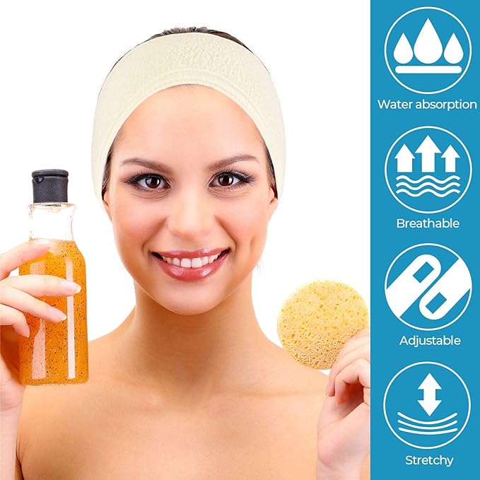 Whaline Spa Facial Headband 4 Packs Head Wrap Terry Cloth Headband Adjustable Stretch Towel for Bath, Makeup and Sport (Yellow)