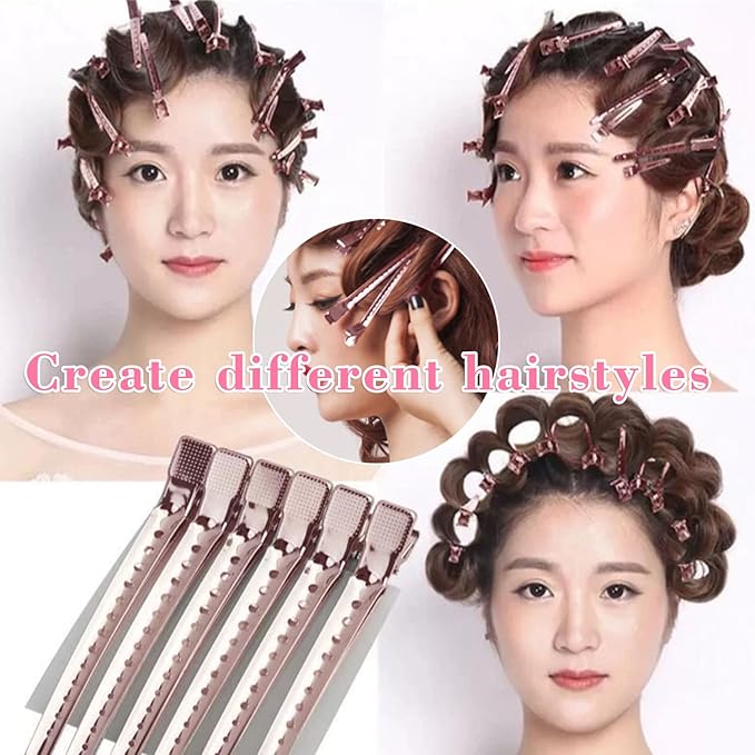 40 PCS 3.5 Inch Pink Duck Billed Clips,Metal Alligator Curl Hair Clips with Holes for Styling, Coloring, Thick Hair Rollers, Salon Use,Alligator Clips for Women for Thick Hair & Thin Hair,Pink