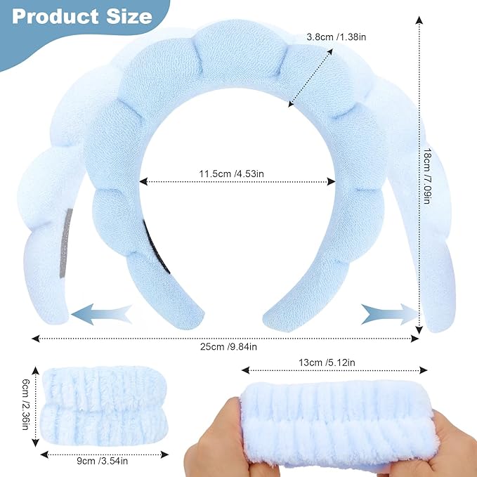 6Pcs Spa Set, Terry Cloth Headbands & Wrist Washbands for Face Washing