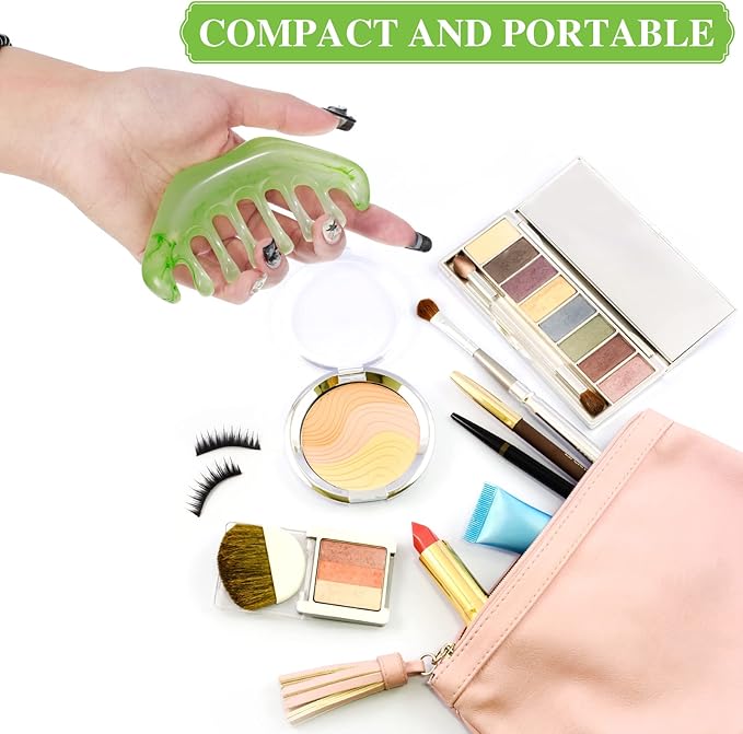 Geiserailie 2 Pcs Jade Combs Esthetician Supplies Massage Stone Hair Gua Sha Scraping Scalp Comb Facial Massage Tool Handheld Head Tools Head Caring Therapy Valentines for Women(Elegant Style)