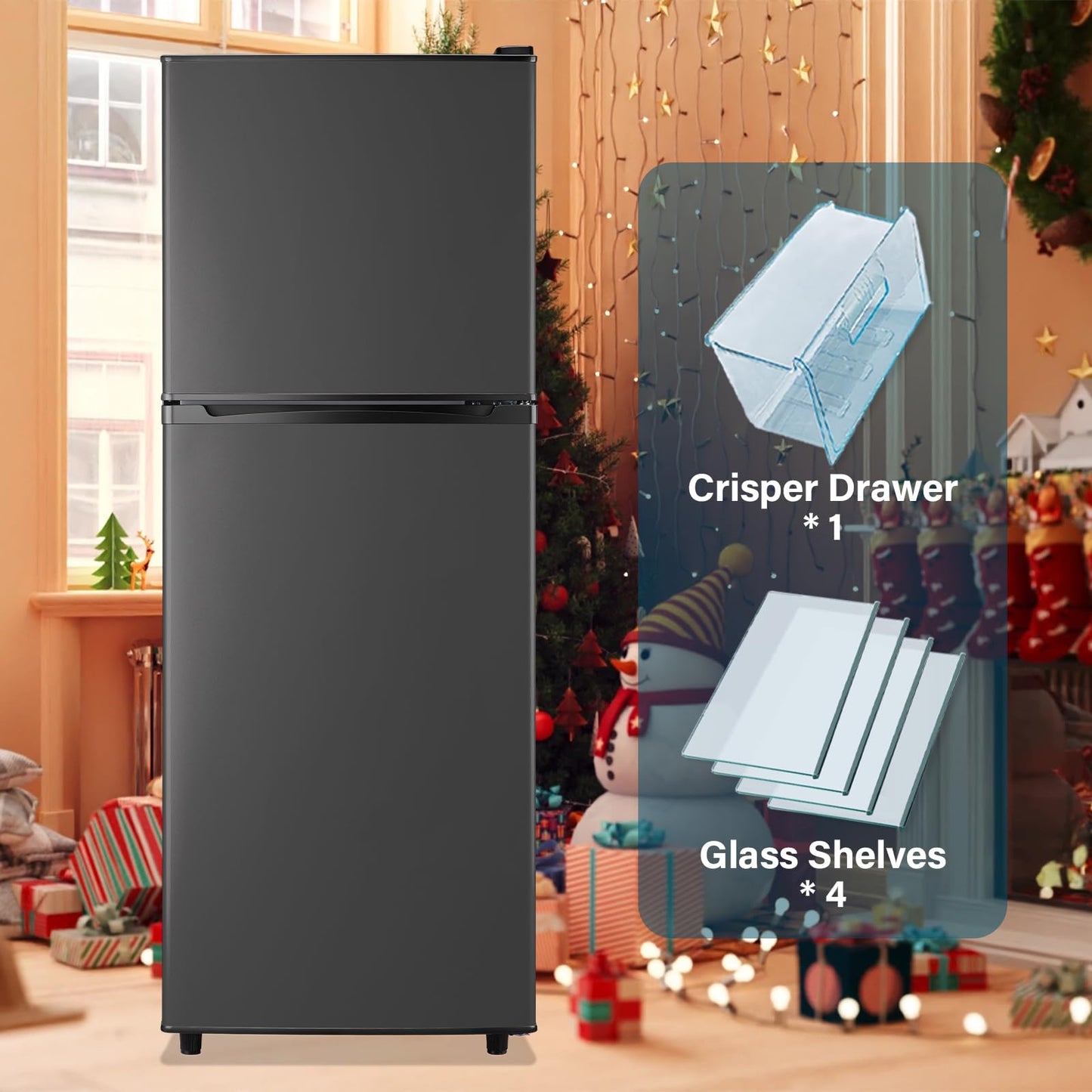 TACOOL 5.0 Cu.Ft Small Refrigerator with Freezer Double Door Mini Fridge Top Freezer Adjustable Temperature for Dorm Office Apartment Silver