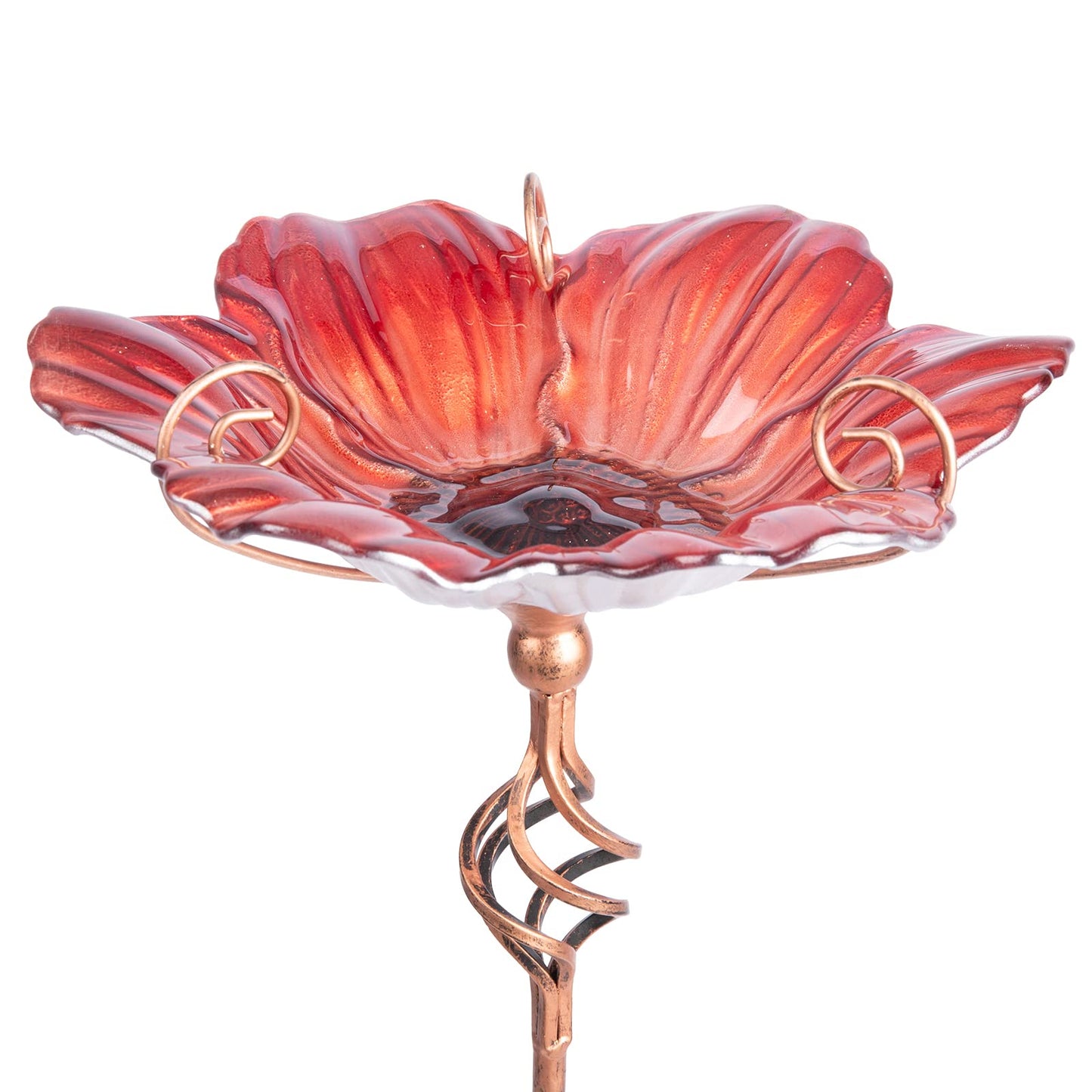 MUMTOP 31 Inch Height Glass Birdbath Birdfeeder with Metal Stake Garden Yard Outdoor Red