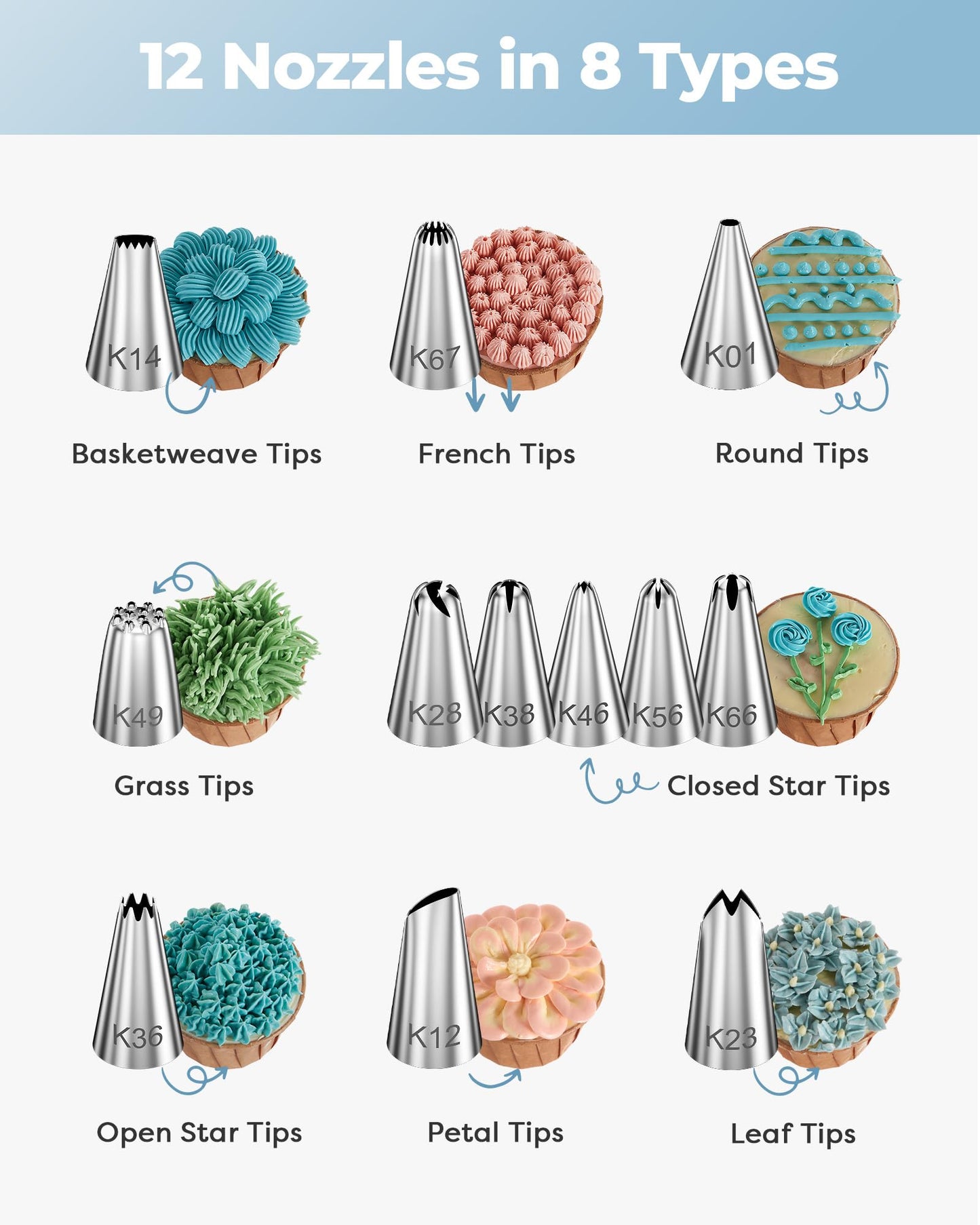 Kootek 71PCs Cake Decorating Kit, Baking Supplies Tools - Includes Cake Stand Turntable, 12 Icing Piping Tips, 2 Frosting Spatulas, 3 Scrapers, 50+2 Piping Bags, Coupler, Video Tutorial, Booklet