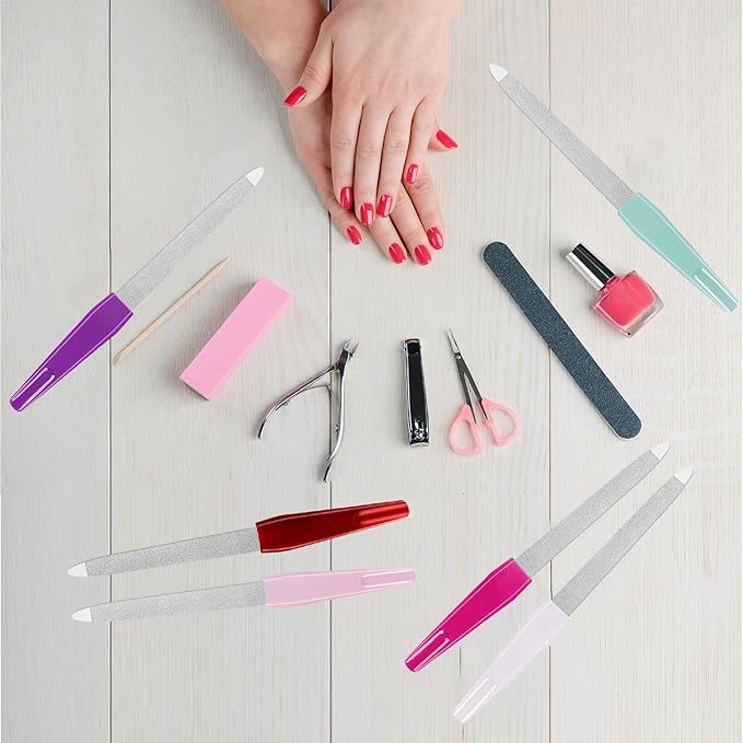 Nail Files for Natural Nails (6 PCs), Metal Nail Files Made of Stainless Steel with Sharp Pointed Tip Non Slip Handle, Double Sided Fingernail Files Sapphire Grit for Natural Nails Toenail Color Mix