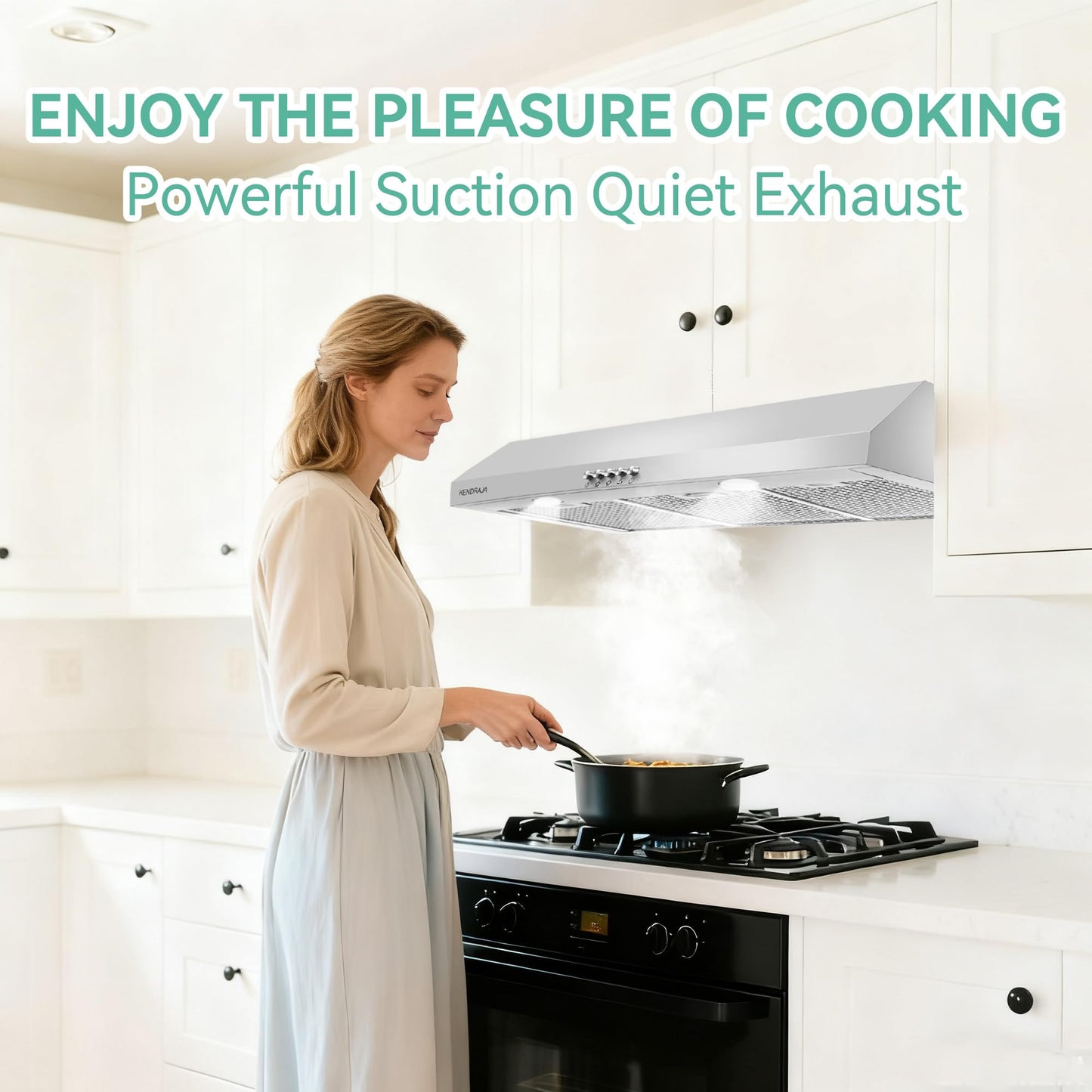 Kendraja 36 Inch Under Cabinet Range Hood | 700 CFM Stainless Steel | Convertible Ducted/Ductless | Washable Grease Filters | 3 Speed Fan | LED Lighting | Includes Charcoal Filters