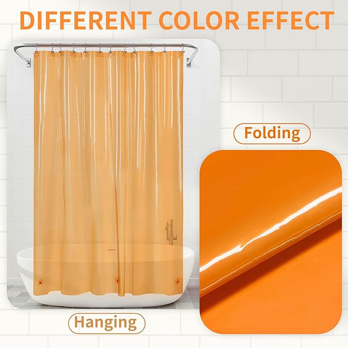 Barossa Design Clear Orange Long Shower Curtain Liner 78" Height - 3 Magnets & Waterproof Lightweight PEVA Shower Liner for Bath Tub, PVC Free, Metal Grommets, Clear Orange, 72x78