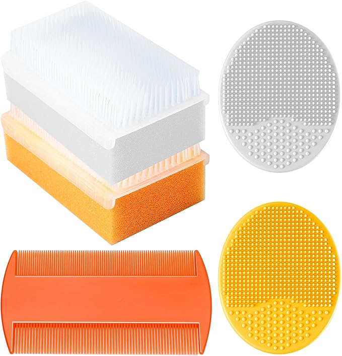 Cradle Cap Brush for Babies, Baby Bath Essentials with Silicone Scrubber Bath Sponge Dual-Sided Comb for Newborns Toddlers Boys Girls (Orange, Set of 5)