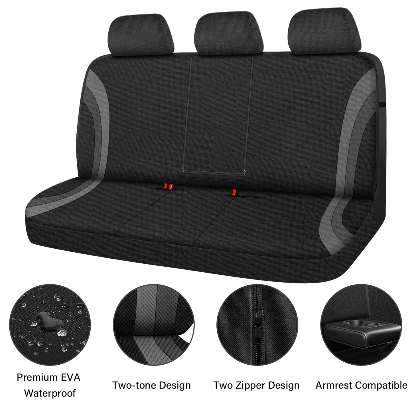 CAR PASS EVA Waterproof Back Seat Cover,Gray Bench Seat Cover, Rear Seat Cover Universal Fit for Cars Sedans SUVs Vans Truck 95% Automotive Interior Backseat Car Covers (Rear,Black and Gray)