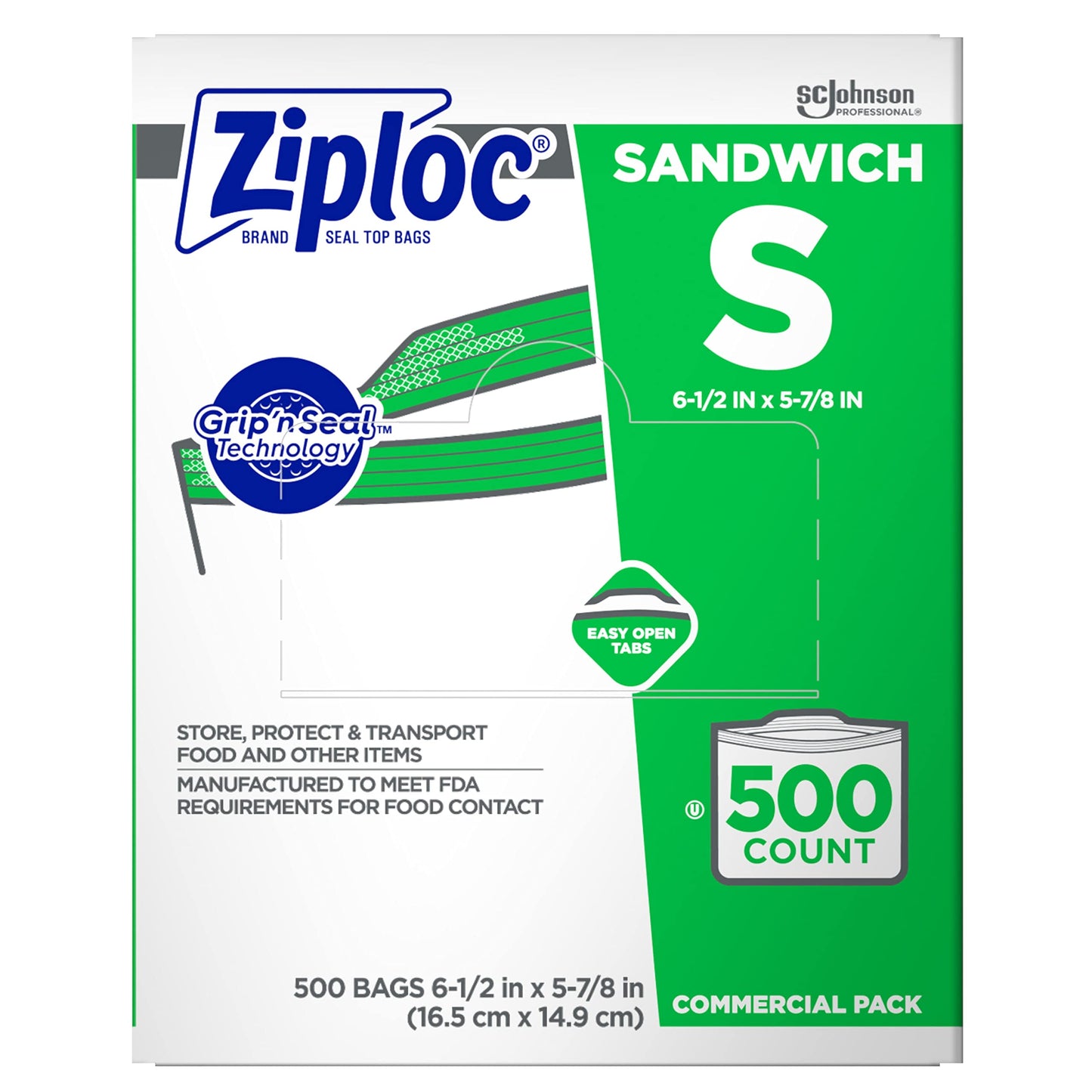 SC Johnson Professional Ziploc Brand Sandwich Bags, Food Storage Ziploc Brand Bags, Easy Open Tabs, Commercial Pack, 500 Count Box, for Professional Use Only