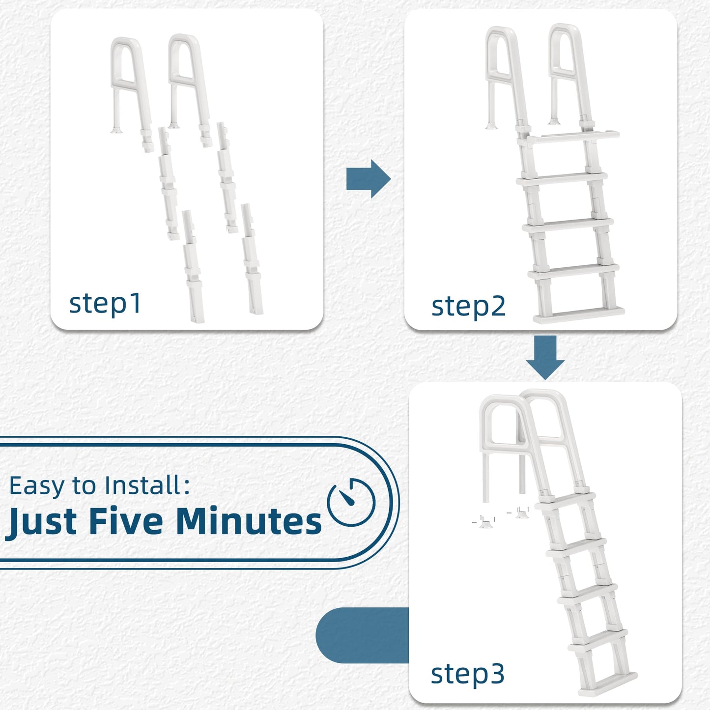 UPHYB Pool Ladder, 5-Step Pool Stairs with Double Handrails and Non-Slip Steps for 47“-54” Above Ground and In-Ground Pools, White