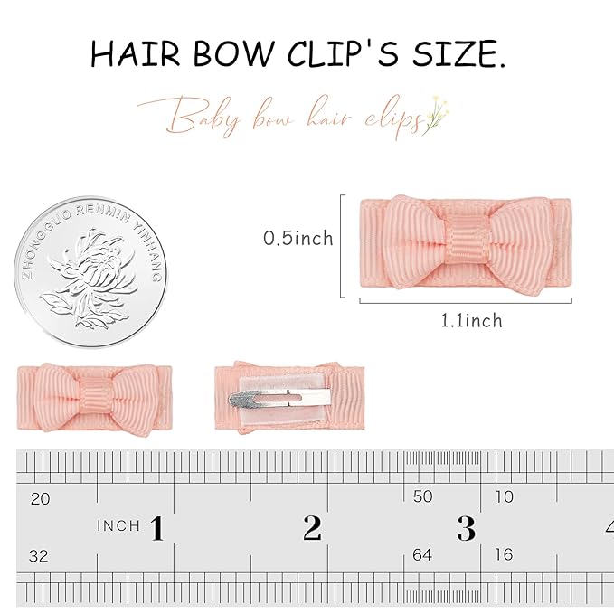 CÉLLOT 90 pcs Mini Grosgrain Ribbon Bows - Snap Clips for Baby Toddlers Infants' Fine Thin Hair