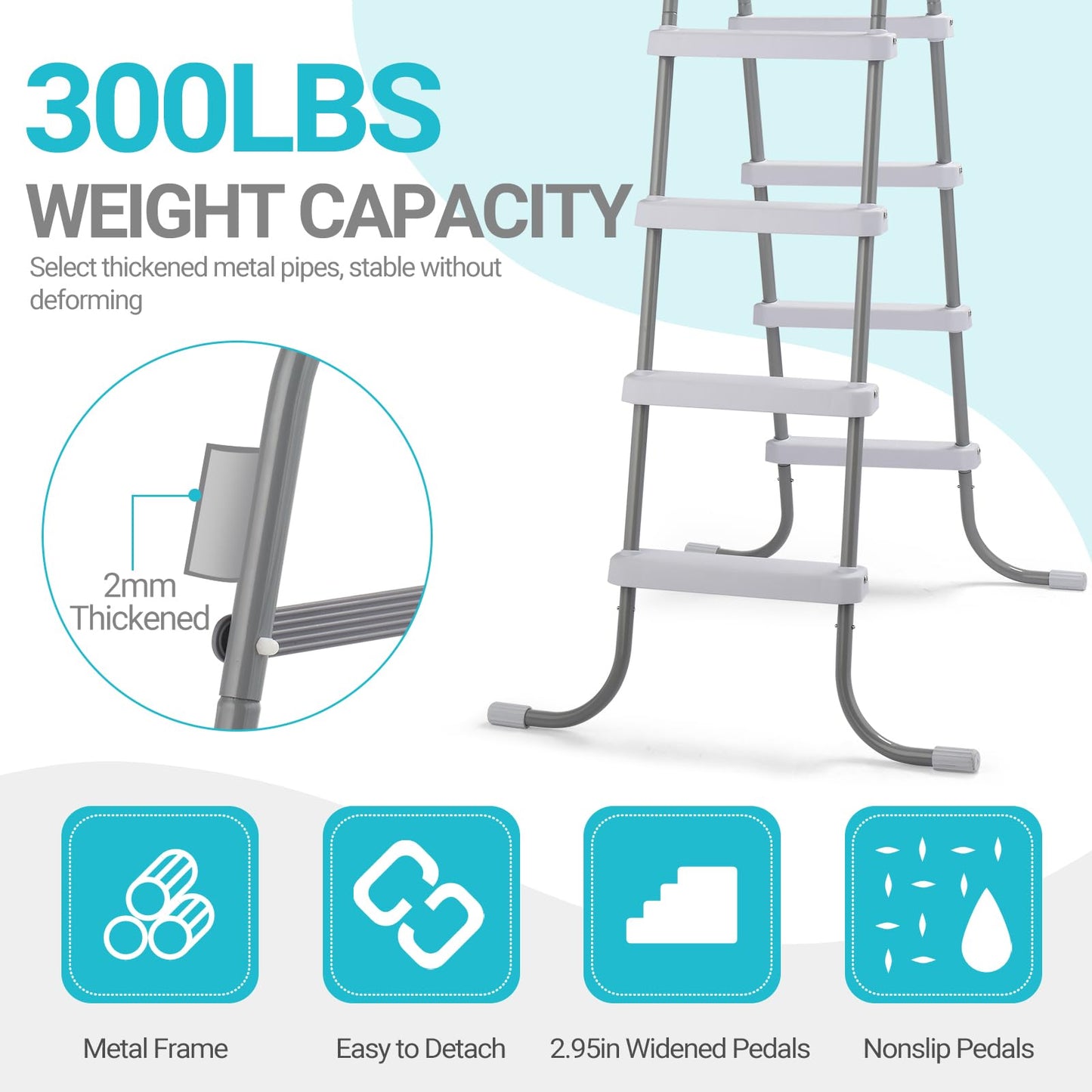 Outvita Metal Frame Above Ground Swimming Pool Entry, 4 Step Exit Ladder for 52" High Wall Pools, 300 Pound Capacity