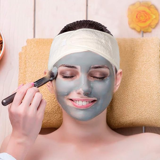 TailaiMei Spa Facial Headband – 3 Pcs Adjustable Makeup Head Wrap with Magic Tape, Sweat Hair Towel for Sport, Face Wash and Shower