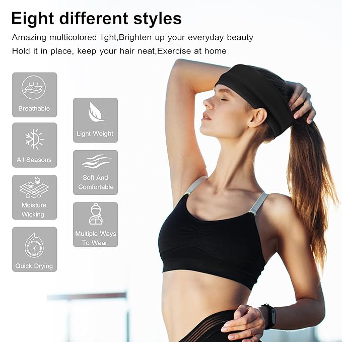 Ztomine Headbands for Women, 8pcs Stretchy Non Slip Soft Cotton Cloth Hair Bands for Sports, Workout, Yoga and Running
