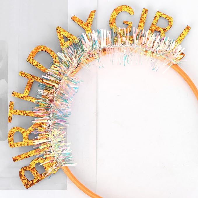 CIEHER Orange Birthday Girl Headband Birthday Crown Tiara for Women Girls Decorations & Party Favors