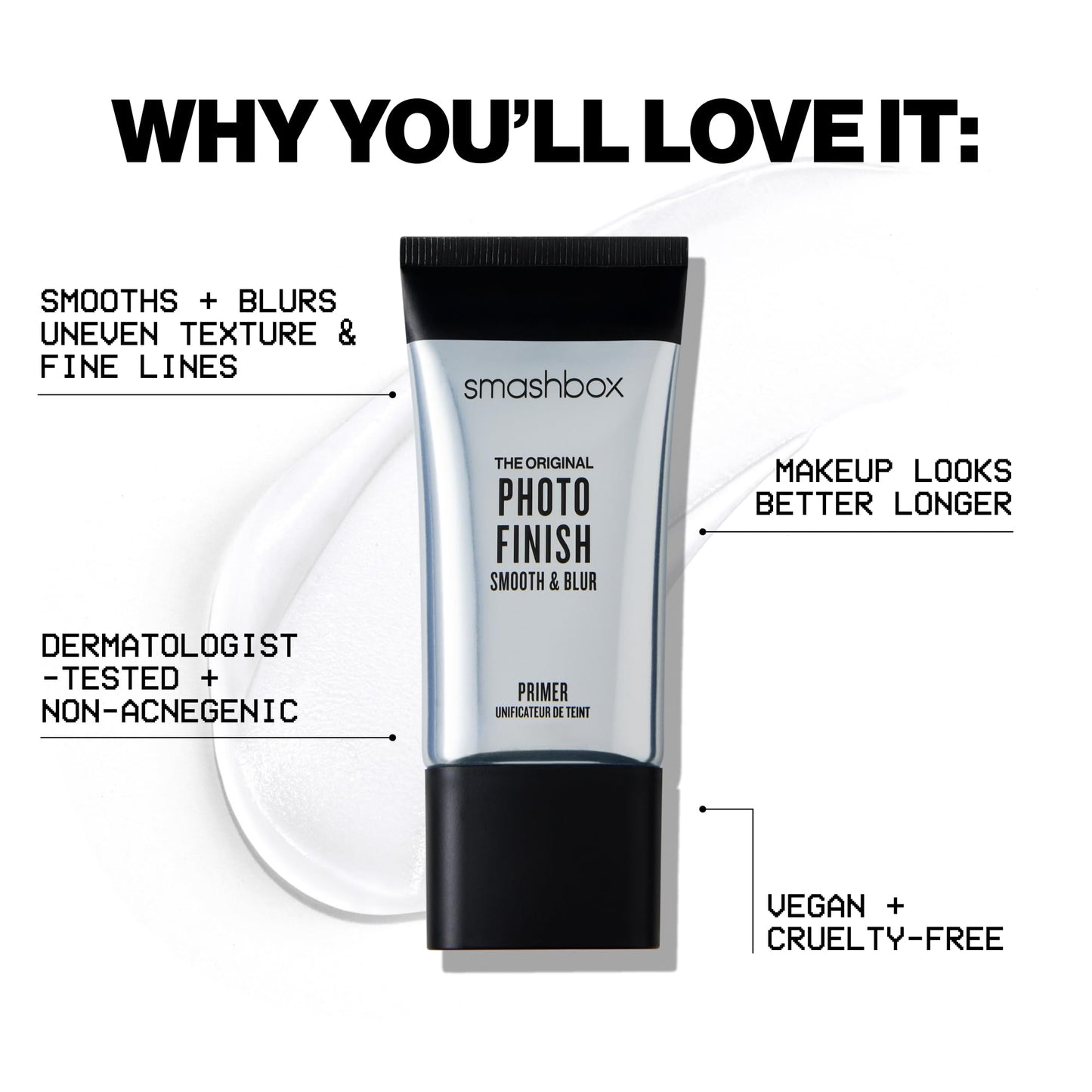Smashbox The Original Photo Finish Smooth & Blur Makeup Primer | Instantly Smooths and Blurs Fine Lines and Pores | Vitamins A + E, 1 Fl Oz