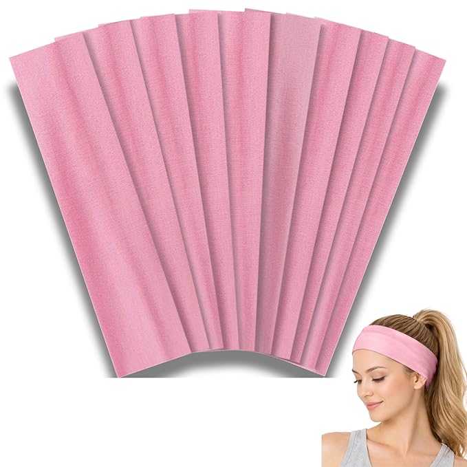 Styla Hair Headbands for Women Stretch Fashion Head Bands 10 Pack Non-Slip Head Wraps Great for Spa, Sports, Yoga, Pilates, Running, Gym Headband, Workouts (Pink)