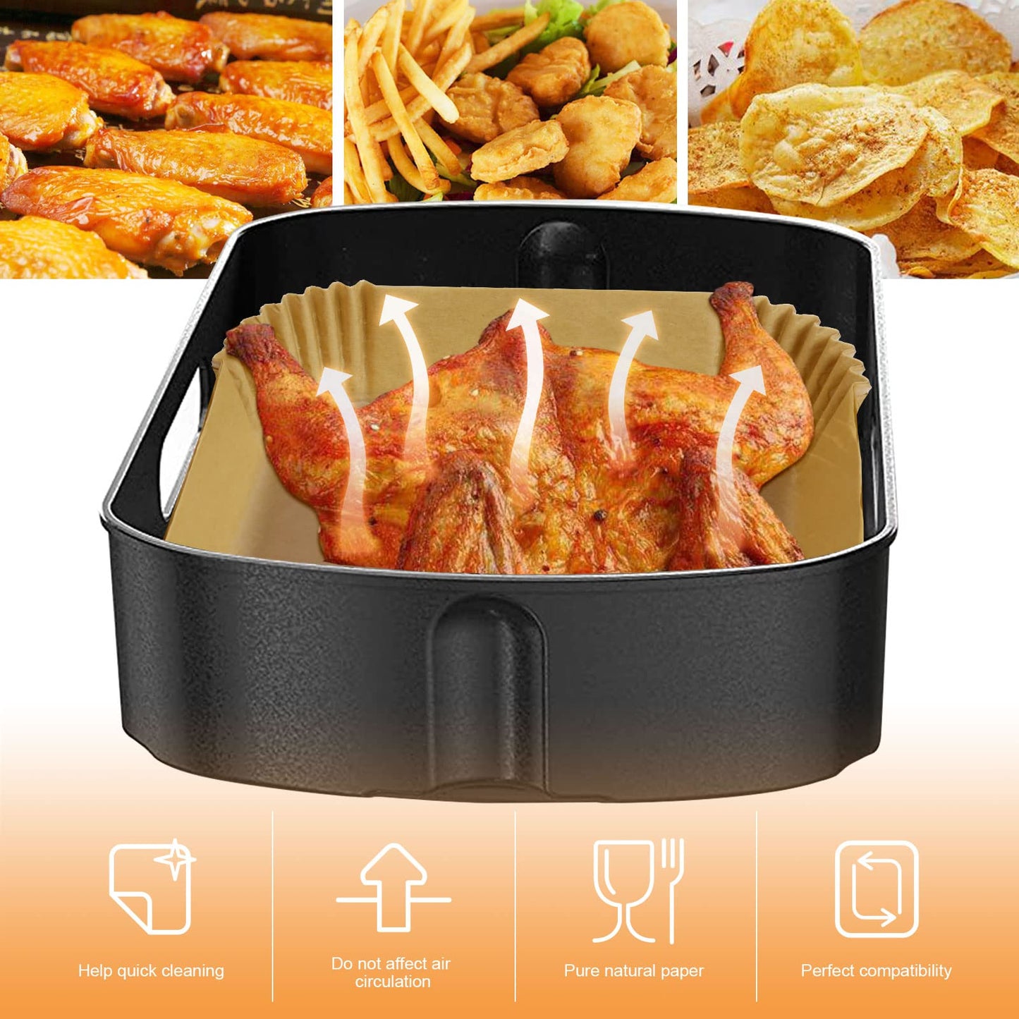 SIUDANGKA Disposable Air Fryer Liner, 200Pcs Parchment Paper for Ninja/COSORI/Gourmia/PowerXL/InstantPot/Fabuletta/Philips Air Fryer