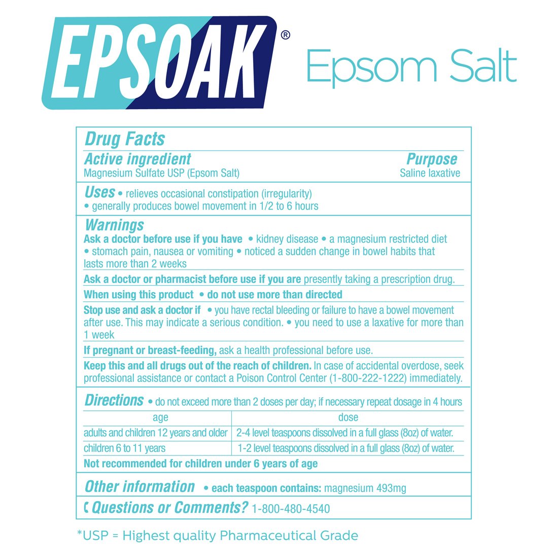 Epsoak Epsom Salt 19 lb. Magnesium Sulfate USP. Resealable Epsom Salt Bag Unscented, Made in The USA, Cruelty-Free Certified