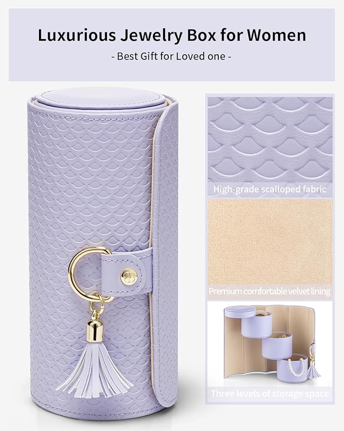 Vlando Travel Jewelry Case for Women, Travel Essential, Travel Must Haves Jewelry Travel Organizer for Girls, Christmas Gifts for Travelers Couples Mom Friends - Purple