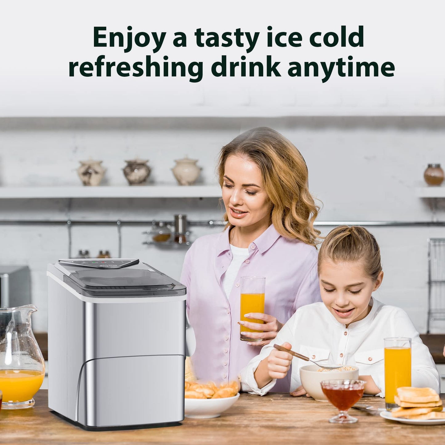 FZF Ice Makers Countertop, Self-Cleaning Function, Portable Electric Cube Maker Machine, 9 Pebble Ready in 6 Mins, 26lbs 24Hrs with Bags and Scoop Basket for Home Bar Camping RV
