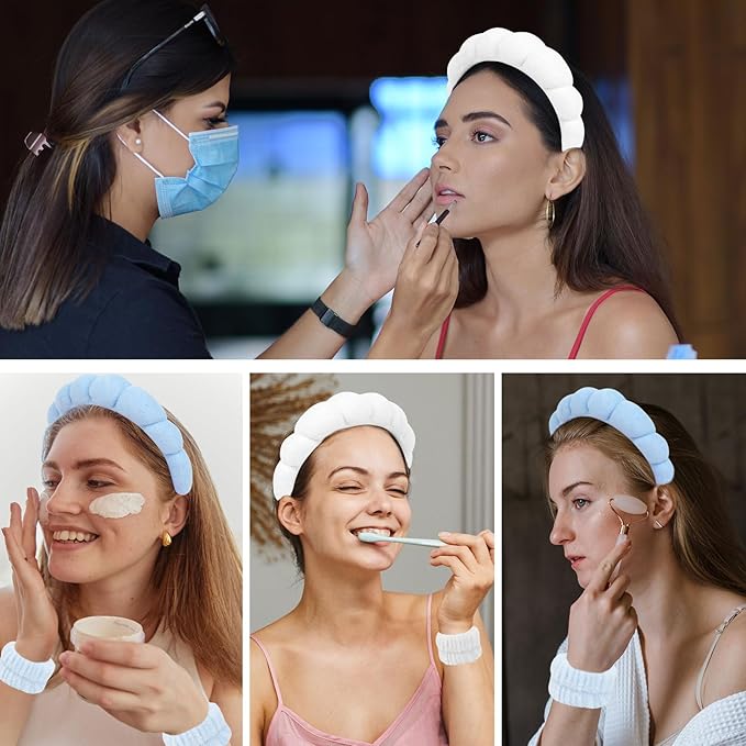 6Pcs Spa Set, Terry Cloth Headbands & Wrist Washbands for Face Washing
