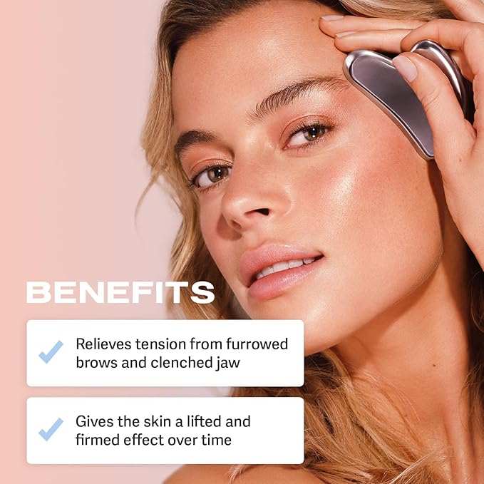 Sacheu Gua Sha Facial Tools Stainless Steel Muscle Scraper Bundle — Metal Face Roller & Gua Sha for Enhanced Lymphatic Drainage, Metal Face Sculpting Tool with Travel Pouch