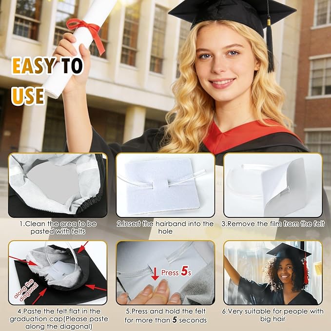 Graduation Cap Headband Insert-Anti-Fall Grad Cap Headband for Curly Hair,Graduation Hat Hair Band Accessories