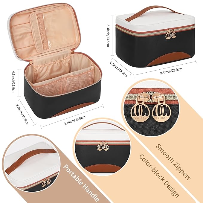 OCHEAL Makeup Bag,Large Capacity Travel Makeup Bag,Waterproof Cosmetic Organizer Case with Brush Holder Portable Make Up Bag for Women,Toiletry Bag for Daily Use & Trips as a Gift for Women