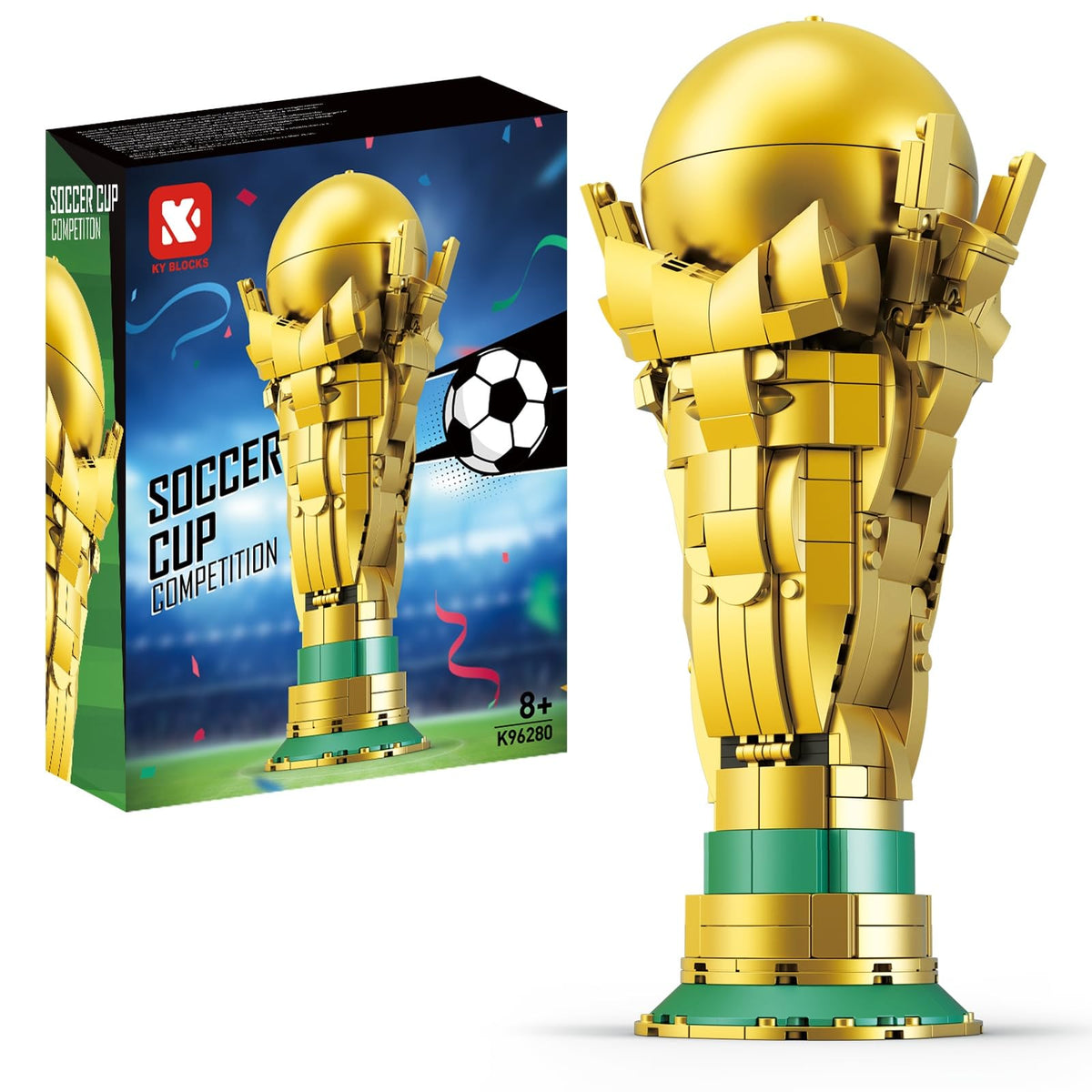 Lovinkiki Soccer Trophy Building Set - STEM Golden Footballl Cup Model for Display Iconic Gold Sports Desk, Home Decoration for Soccer Fans - 446PCS