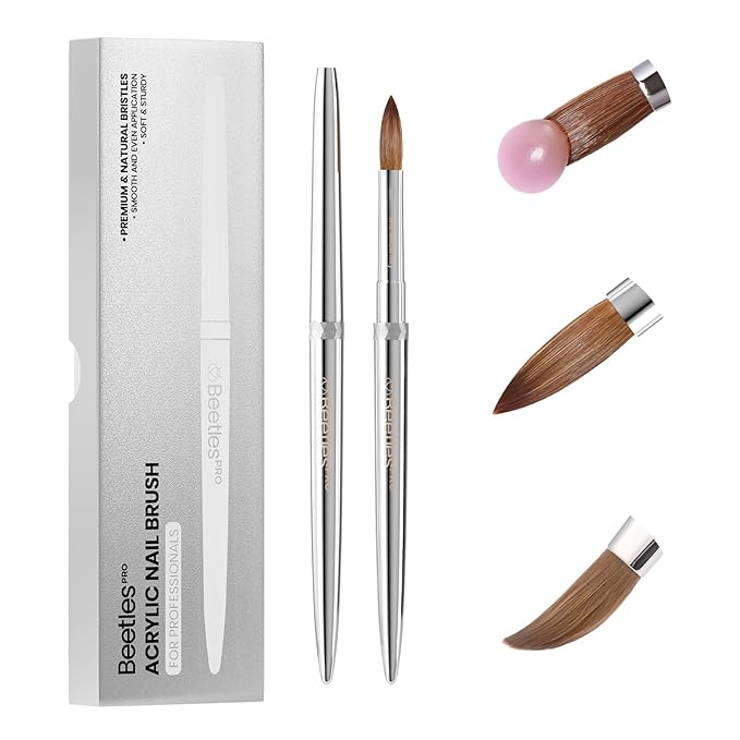 Beetles Pro 1-Pcs Acrylic Nail Brush Ã¢ÂÂ Professional Pure Bristles Kolinsky Acrylic Brushes for Nails Metallic Nail Art Brushes for Nails Extension Gel, 3D Carving Ã¢ÂÂ Salon Quality Manicure Tool (12#)