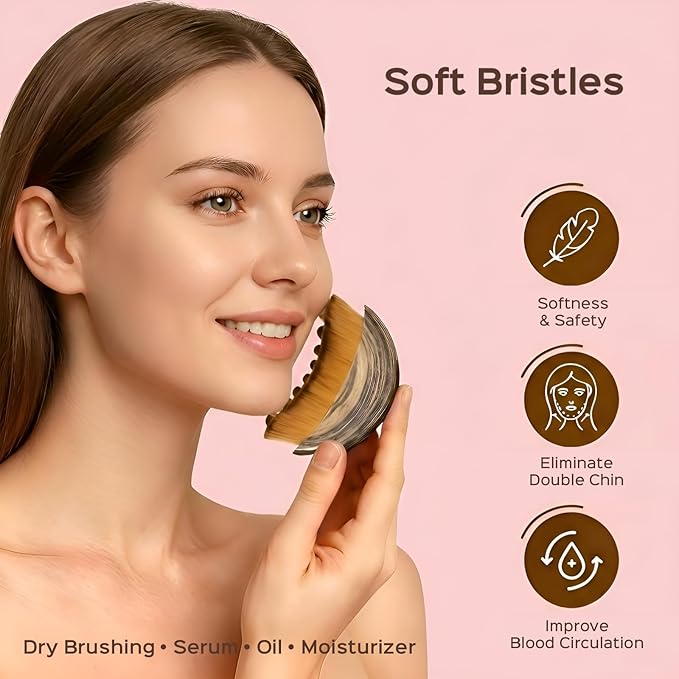 1PCS Lymphatic Contour Face Brush for Lymphatic Drainage Massager Tool for Face & Neck Lifting, Gua Sha Brush, Jawline Chin Sculpting, Dry Brushing, Curved Ergonomic Design(Brown, 1PCS)