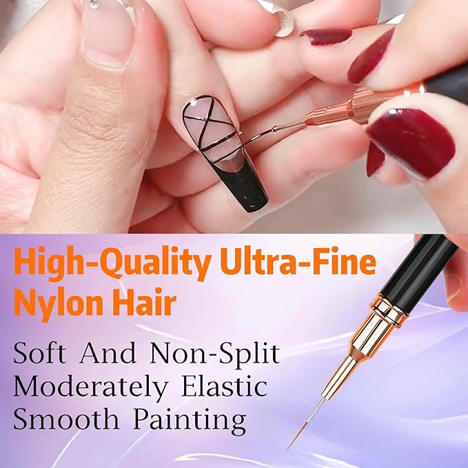 5pcs Nail Art Liner Brushes, Liner Brush For Nails Gel, Painting Art Design Brush Set Nail Dotting Drawing Tool For Long Lines, Thin Details, Fine Drawing Sizes 7/9/11/15/25mm（Black）