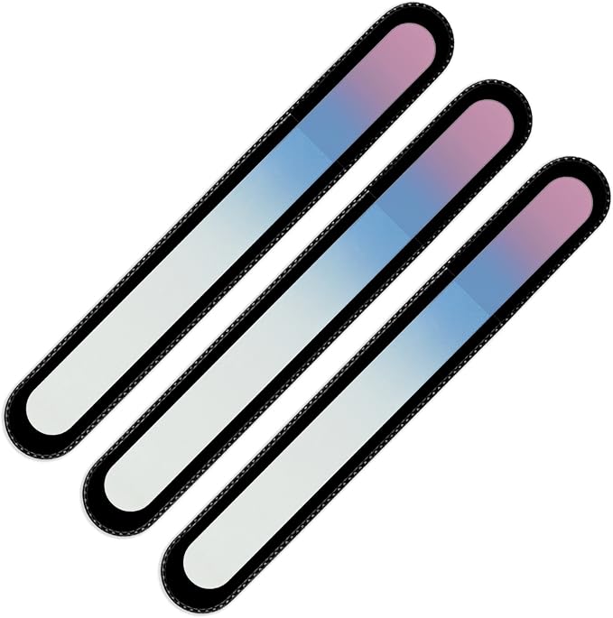 Mont Bleu Rainbow Crystal Nail File in Black Pouch - Large/Professional Size - Czech Tempered Glass - Handmade in Bohemia (Czech Republic)