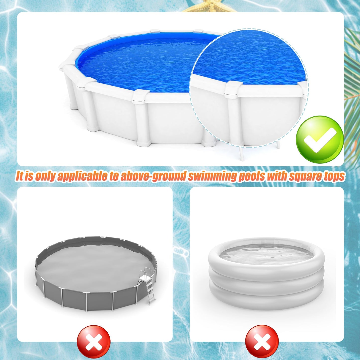 Desunqin 10 x 6 x 3.5 in Metal Poolside Storage Basket for Square Top Pools Only, Fit 4.9" to 9" Top Rails, Adjustable Swimming Pool Hanging Basket, Above Ground Pool Shelf Accessories to Organize
