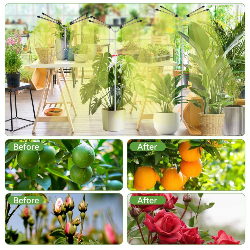 Grow Lights for Indoor Plants Full Spectrum,15-62 Inches Height Adjustable Dsektop and Standing Plant Growing Lights with Detachable Tripod Stand for Large and Small Plants, Auto On/Off Timer