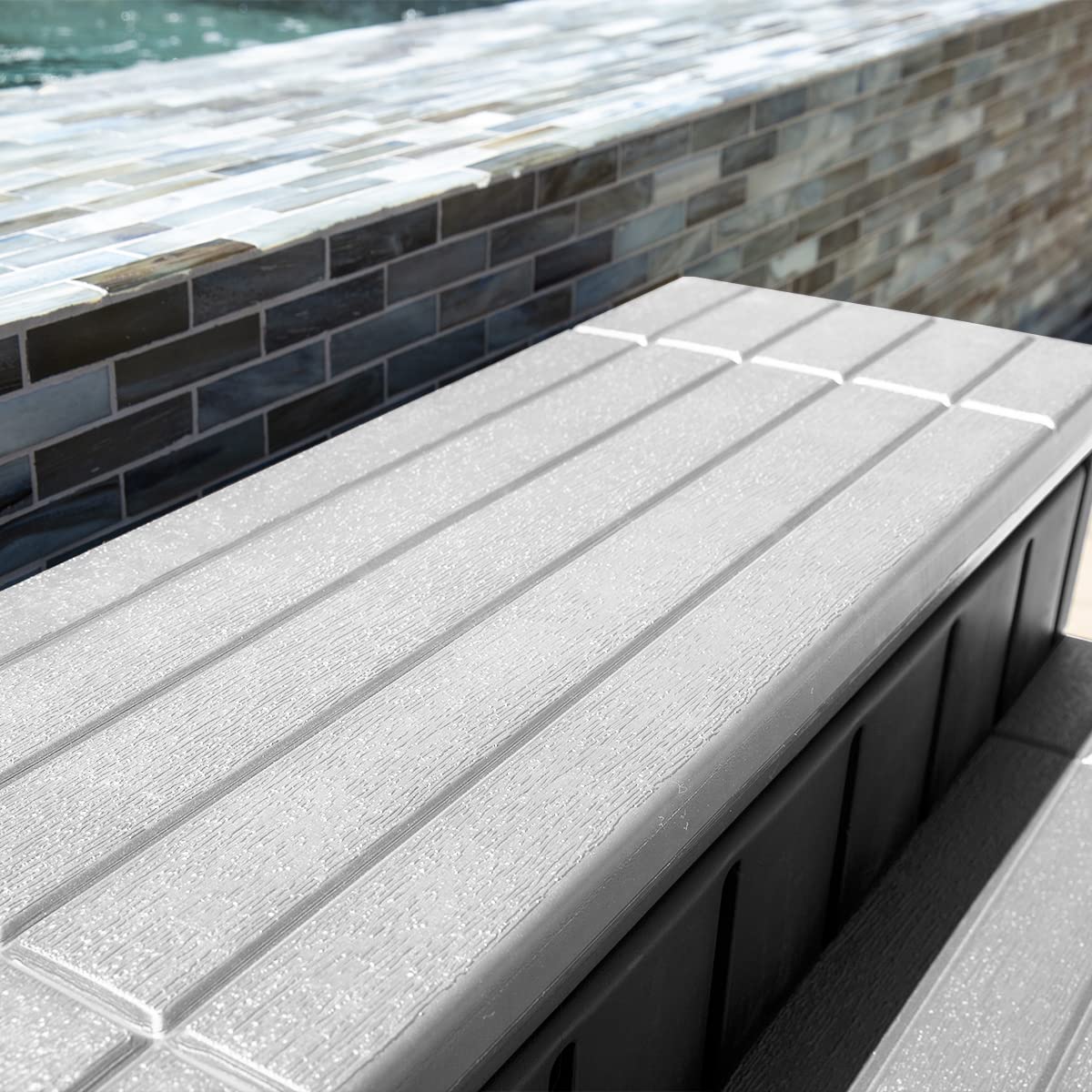 XtremepowerUS Universal Heavy Duty 2-Step Spa & Hot Tub Step Porch Steps with Large Storage Compartment Non-Slip Resistant Step Stairs 36" Inches Long Stool Pool Ladder, Grey