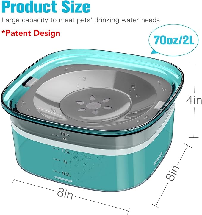 UPSKY 70oz Dog Water Bowl 2L No Spill Dog Bowls Large Capacity Spill Proof Slow Water Feeder, No Splash Dog Bowl Pet Water Dispenser Vehicle Carried Travel Slow Drinking Bowls for Messy Drinkers, Cats