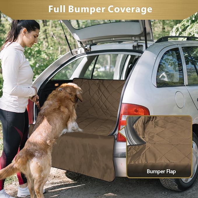 F-color SUV Cargo Liner for Dogs, Water Resistant Pet Cargo Cover Dog Seat Cover Mat for SUVs Sedans Vans with Bumper Flap Protector, Non-Slip, Large Size Universal Fit, Brown
